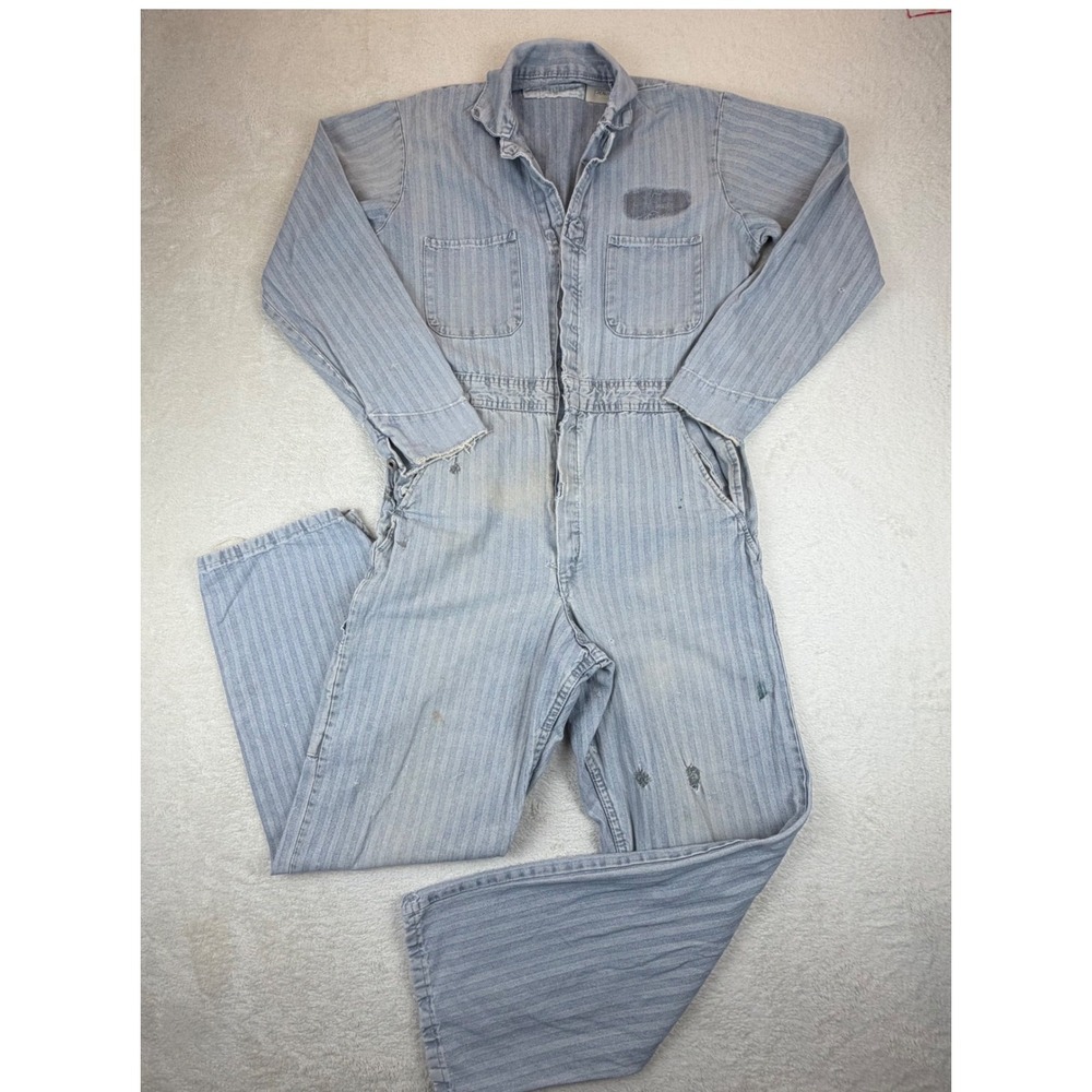 Vintage RedKap Herringbone Coveralls 38R Workwear Mechanic Railroad Oregon linen